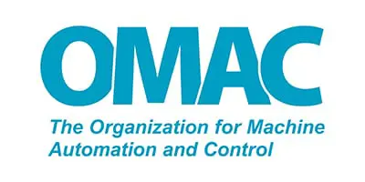 A blue and white logo for the organization for management, automation and control.